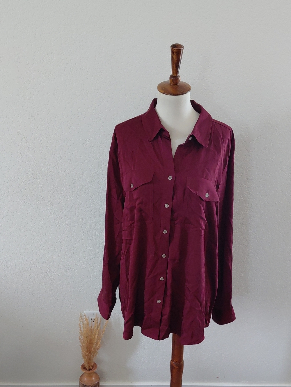 Chico's Sandwash Satin Shirt In Cranberry Spice